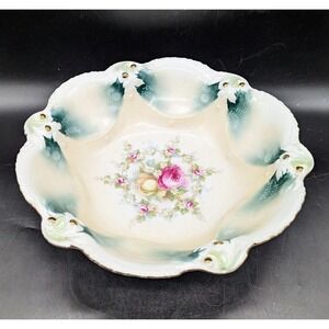 Antique RS Prussia Embossed Porcelain Pink Yellow Rose 11" Decorative Fruit Bowl